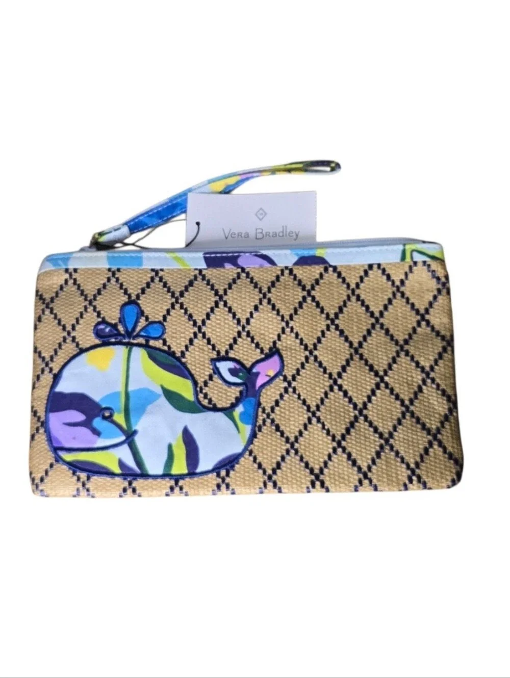 Vera Bradley Marian Floral Whale Straw Wristlet Beach Clutch Coastal NWT Vacay